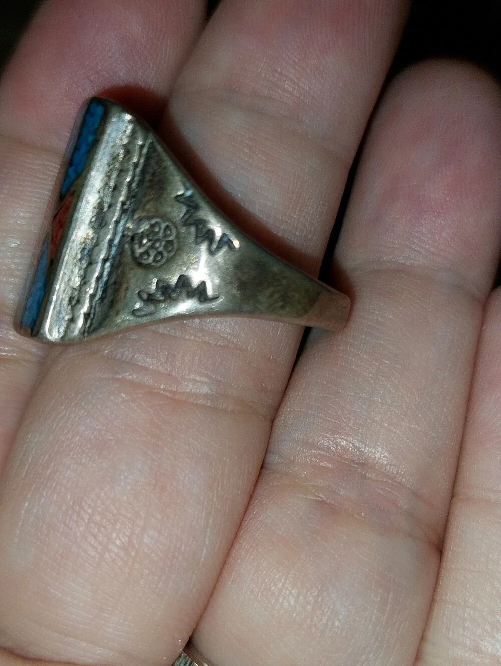 Mens Turquoise and Coral Inlay Carolyn Pollack Statement Ring Size 13